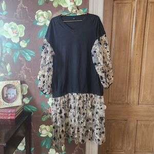 Modern Lace Overlay Dress – Black & Ivory – Women’s